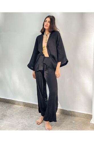 Γυναικείο Beachwear παντελόνι Rock Club - Μαύρη Παντελόνα - Γάζα - Regular Fit