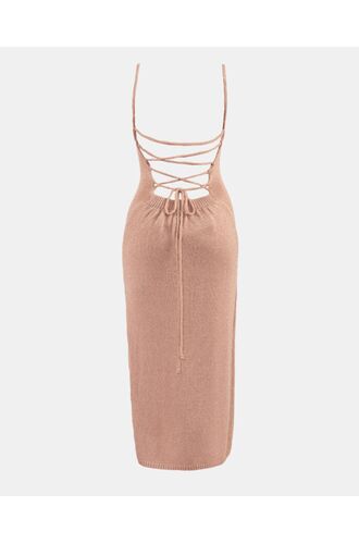 Γυναικείο Beachwear Rock Club - Πλεκτό Φόρεμα Maxi - Rose Gold - Regular Fit - Lurex