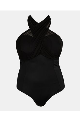 Γυναικείο Γυναικείο Plus Size μαγιό ολόσωμο Rock Club - Μαύρο - Πολυμορφικό - Cup E F -Lycra