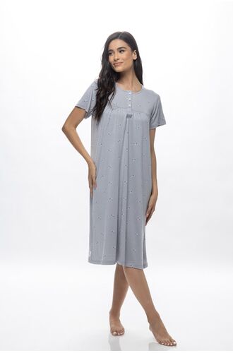 Γυναικείο νυχτικό Galaxy - Γκρι πουά - Midi - Regular Fit - CottonΓυναικείο νυχτικό Galaxy - Γκρι πουά - Midi - Regular Fit - Cotton