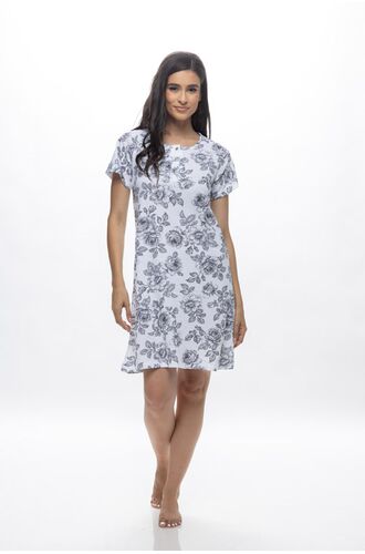 Γυναικείο νυχτικό Galaxy - Λευκό φλοράλ - Mini - Regular Fit - Cotton