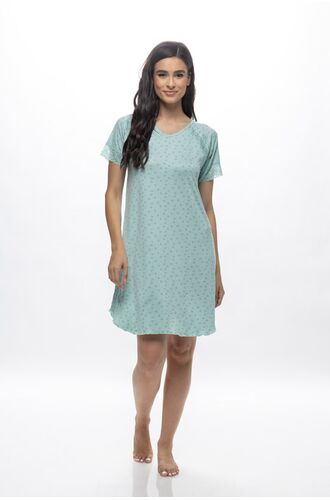 Γυναικείο νυχτικό Galaxy - Μέντα με ανθάκια - Mini - Regular Fit - Cotton