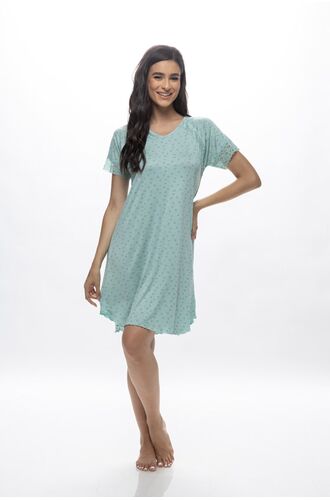 Γυναικείο νυχτικό Galaxy - Μέντα με ανθάκια - Mini - Regular Fit - Cotton