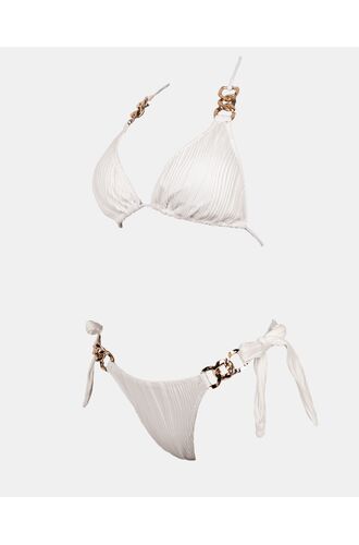 Γυναικείο Σετ μαγιό Rock Club - Λευκό - Bikini δετό με αλυσίδες - Regular Fit - Lycra