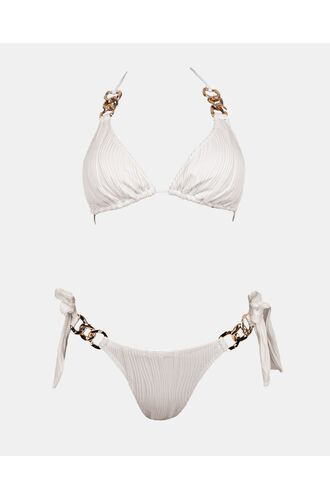 Γυναικείο Σετ μαγιό Rock Club - Λευκό - Bikini δετό με αλυσίδες - Regular Fit - Lycra