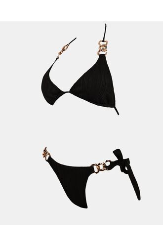 Γυναικείο Σετ μαγιό Rock Club - Μαύρο - Bikini δετό με αλυσίδες - Regular Fit - Lycra