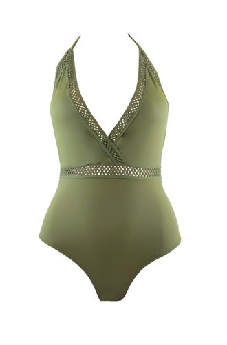 Γυναικείο μαγιό ολόσωμο Rock Club - Χακί - V Neck - Κρουαζέ