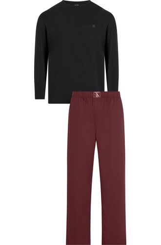 Ανδρική πυτζάμα Calvin Klein - Μαύρη - Μπορντό - Logo - Regular Fit - Cotton
