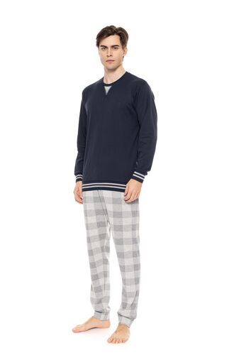 Ανδρική πυτζάμα ULISSE  - Γρι Καρό παντελόνι - Μπλε - Cotton - Regular Fit