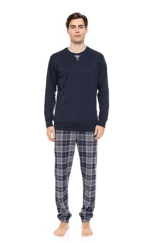 Ανδρική πυτζάμα ULISSE  - Μπλε - Γρι Καρό παντελόνι - Cotton - Regular Fit