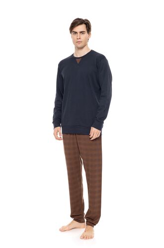 Ανδρική πυτζάμα ULISSE  - Μπλε - Καφέ Καρό παντελόνι - Cotton - Regular FitΑνδρική πυτζάμα ULISSE  - Μπλε - Καφέ Καρό παντελόνι - Cotton - Regular Fit
