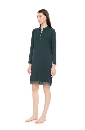 Γυναικείο Νυχτικό Pink Label -  Κυπαρισσί - Δαντέλα - Cotton - Regular Fit
