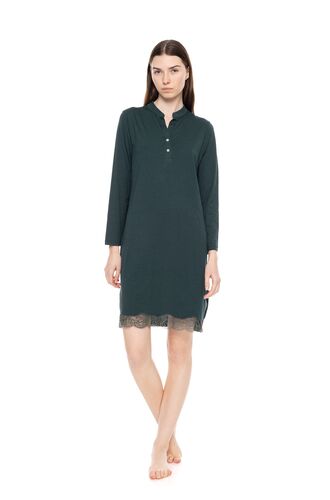 Γυναικείο Νυχτικό Pink Label -  Κυπαρισσί - Δαντέλα - Cotton - Regular Fit
