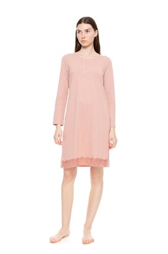 Γυναικείο Νυχτικό Pink Label -  Ροζ - Δαντέλα - Cotton - Regular Fit