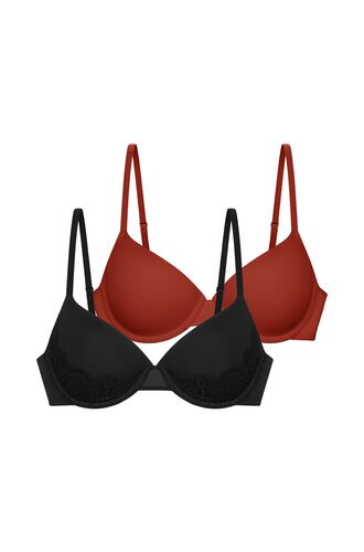 Γυναικείο Σουτιέν LORENA Dorina - Μαύρο δαντέλα & Κοραλί - 1+1 ΔΩΡΟ - Cup C D - Polyamide - Regular Fit
