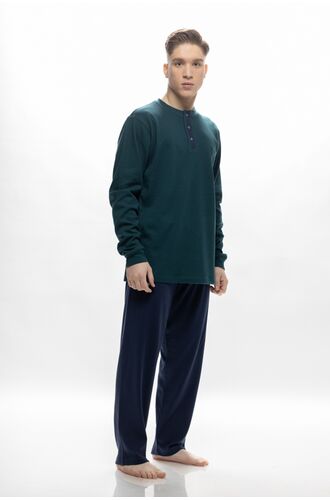 Ανδρική πυτζάμα Galaxy - Κυπαρισσί με πατιλέτα -  Μπλε παντελόνι - Regular Fit - Cotton