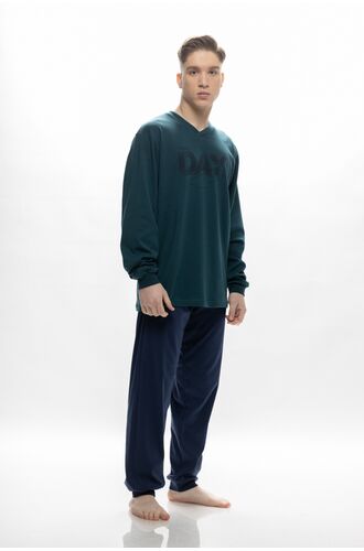 Ανδρική πυτζάμα Galaxy - Κυπαρισσί -  Μπλε παντελόνι - Regular Fit - Cotton