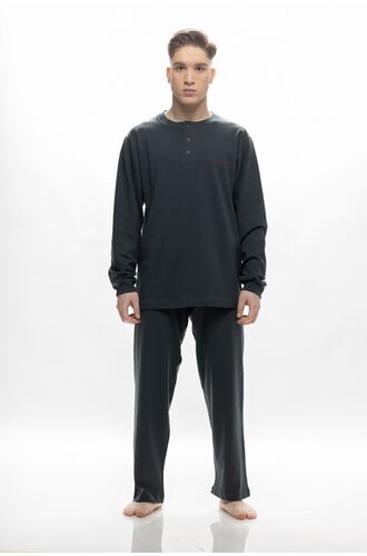 Ανδρική πυτζάμα Galaxy - Σκούρη γκρι με πατιλέτα -  Παντελόνι - Regular Fit - Cotton