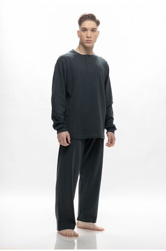 Ανδρική πυτζάμα Galaxy - Σκούρη γκρι με πατιλέτα -  Παντελόνι - Regular Fit - Cotton