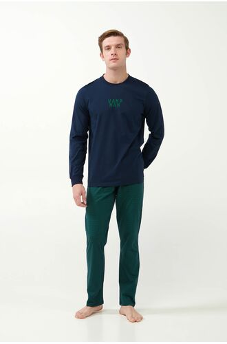 Ανδρική πυτζάμα Vamp - Μπλε - Γεωμετρικό print - Cotton - Regular Fit