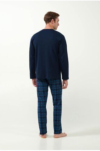 Ανδρική πυτζάμα Vamp - Μπλε - Καρό print - Cotton - Regular Fit