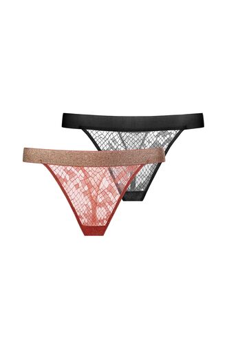 Dorina Γυναικείο String VERA - 1+1 ΔΩΡΟ - Μαύρο & Κοραλί - 2 Pack - Polyamide - Regular Fit
