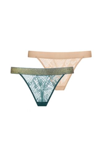 Dorina Γυναικείο String VERA - 1+1 ΔΩΡΟ - Μπεζ & Πράσινο - 2 Pack - Polyamide - Regular Fit