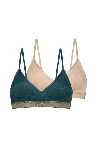 Γυναικεία Bralette Dorina - 1+1 ΔΩΡΟ - Γεωμετρική Δαντέλα - Πράσινο - Μπεζ -  Polyamide - Regular Fit