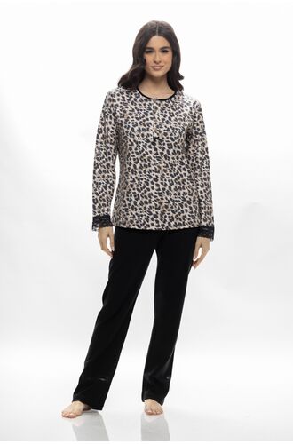 Γυναικεία πυτζάμα Galaxy - Animal print - Μαύρο παντελόνι - Regular Fit - Cotton
