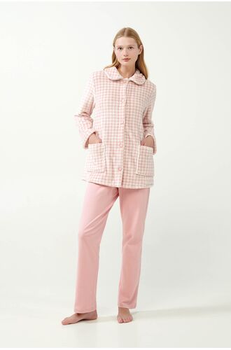 Γυναικεία Ρόμπα κοντή Vamp - Fleece - Πτι καρό - Ροζ - Regular Fit - Polyester