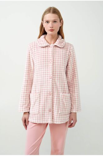Γυναικεία Ρόμπα κοντή Vamp - Fleece - Πτι καρό - Ροζ - Regular Fit - Polyester