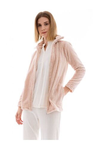 Γυναικεία Ρόμπα Pink Label - Dusty Pink - Ψαροκόκαλο - Fleece - Polyester - Regular Fit