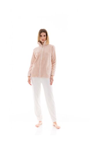 Γυναικεία Ρόμπα Pink Label - Dusty Pink - Ψαροκόκαλο - Fleece - Polyester - Regular Fit