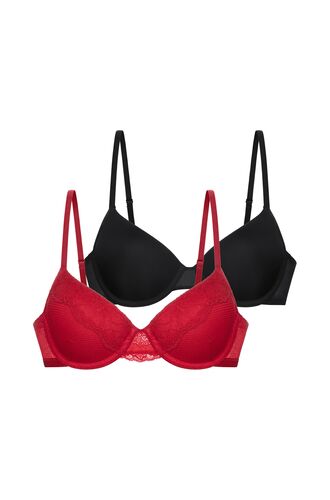 Γυναικείο Σουτιέν MACIE Dorina - Κόκκινο δαντέλα & Μαύρο - 1+1 ΔΩΡΟ - Cup C D - Polyamide - Regular Fit