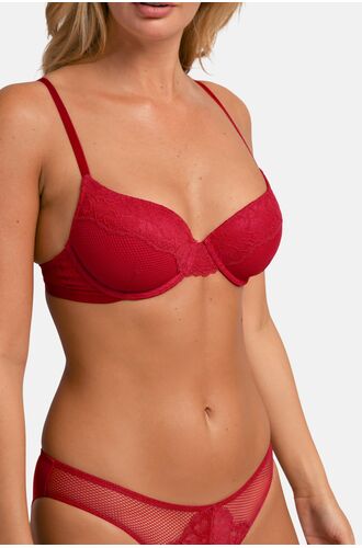 Γυναικείο Σουτιέν MACIE Dorina - Κόκκινο δαντέλα & Μαύρο - 1+1 ΔΩΡΟ - Cup C D - Polyamide - Regular Fit