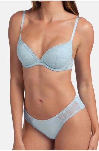 Γυναικείο Σουτιέν Push Up Dorina - Γαλάζιο δαντέλα & Γκρι - 1+1 ΔΩΡΟ - Cup B - Polyester - Regular Fit