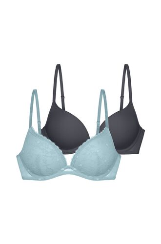 Γυναικείο Σουτιέν Push Up Dorina - Γαλάζιο δαντέλα & Γκρι - 1+1 ΔΩΡΟ - Cup B - Polyester - Regular Fit