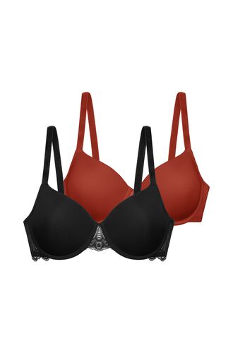 Σουτιέν 3/4 Dorina LORENA - Μαύρο & Κοραλί - 1+1 ΔΩΡΟ - Cup E D - Polyamide - Regular Fit