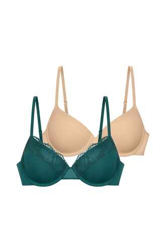 Σουτιέν Balconette Dorina SUNNIVA- Πράσινο με δαντέλα + Μπεζ - 1+1 ΔΩΡΟ - Cup C D -Polyamide - Regular Fit