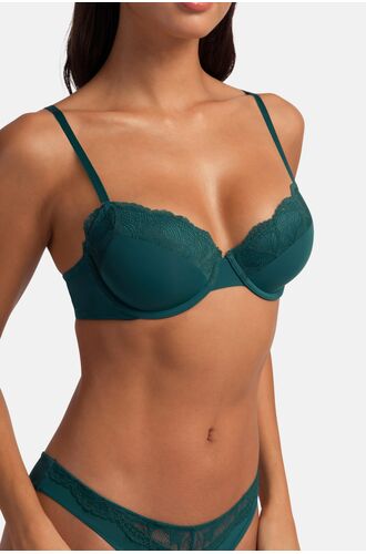 Σουτιέν Balconette Dorina SUNNIVA- Πράσινο με δαντέλα + Μπεζ - 1+1 ΔΩΡΟ - Cup C D -Polyamide - Regular Fit