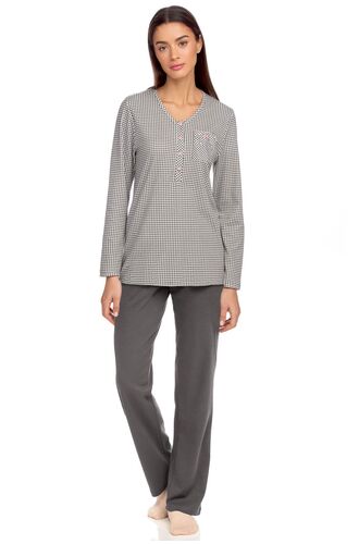 Γυναικεία Πυτζάμα Vamp - Γκρι - Καρό - Cotton