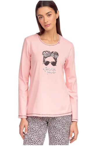 Γυναικεία Πυτζάμα Vamp - Ροζ - Παντελόνι animal print - Cotton