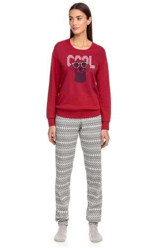 Γυναικεία Πυτζάμα Vamp - Κόκκινη - Παντελόνι με σχέδιο - Cotton
