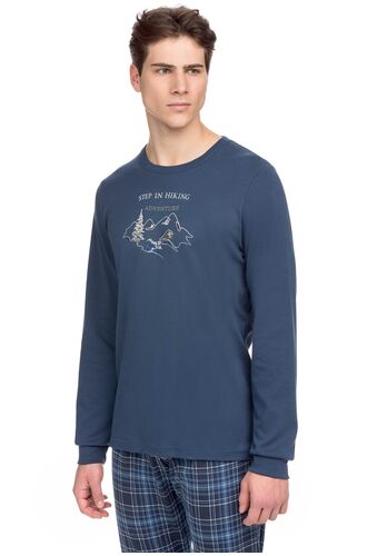 Ανδρική πυτζάμα Vamp - Ανοιχτό Μπλε - Παντελόνι καρό - Homewear Set - Cotton