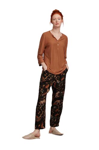 Γυναικεία πυτζάμα Penye Mood  - Εμπριμέ - Μαύρο - Κεραμιδί