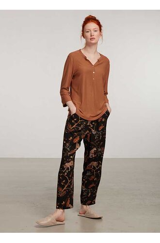 Γυναικεία πυτζάμα Penye Mood  - Εμπριμέ - Μαύρο - Κεραμιδί