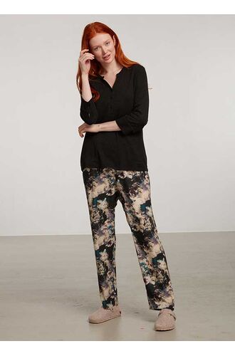 Γυναικεία πυτζάμα Penye Mood  - Εμπριμέ - Μαύρη