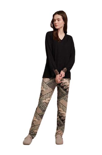 Γυναικεία πυτζάμα Penye Mood  - Εμπριμέ - Μαύρη