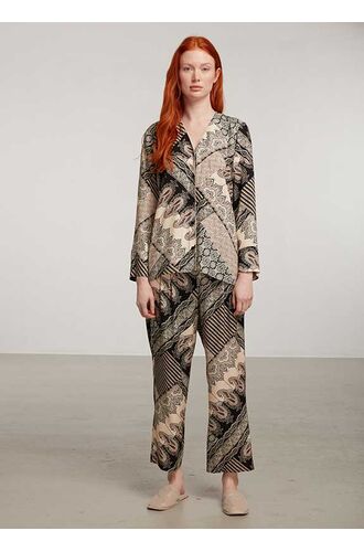 Γυναικεία πυτζάμα Penye Mood  - Εμπριμέ - Μπεζ αποχρώσεις