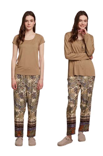 Γυναικεία πυτζάμα Penye Mood  - Εμπριμέ - Καφέ - 3 τμχΓυναικεία πυτζάμα Penye Mood  - Εμπριμέ - Καφέ - 3 τμχ